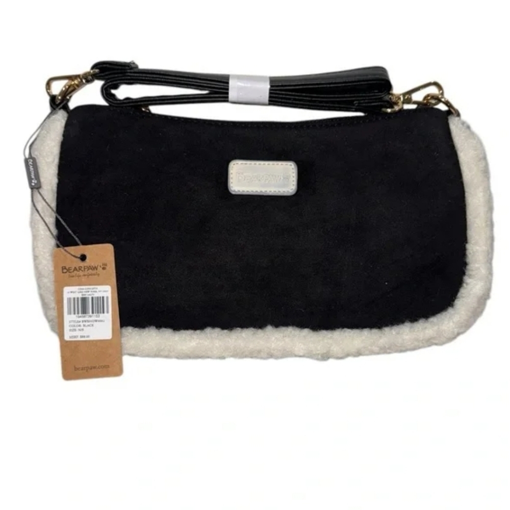BearPaw Black Shoulder Bag with Cream Faux-Shearling Trim Nwt.$88